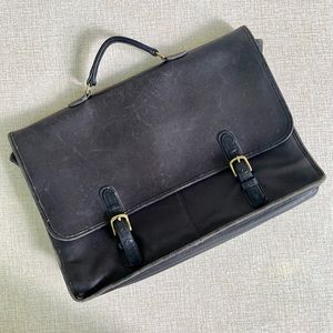 Vintage Coach Briefcase Wall Street Black Leather Strapless Messenger 1980s